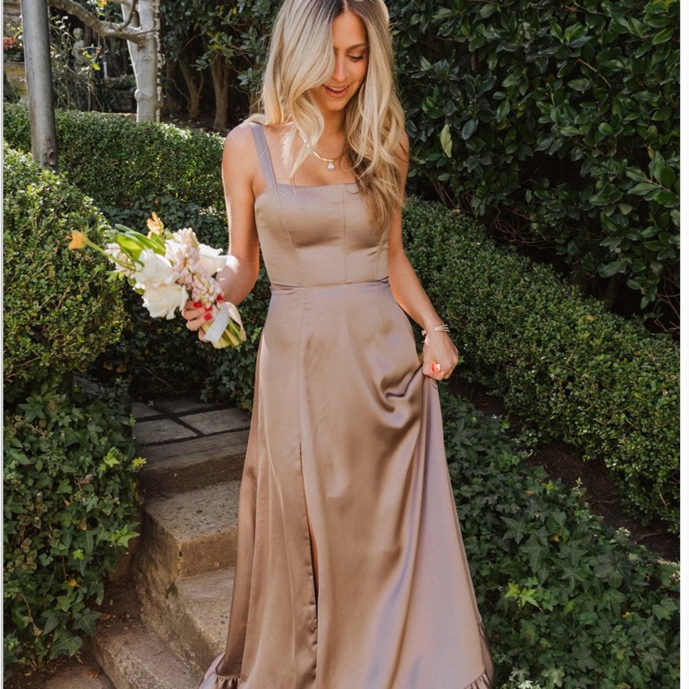 Show Me Your MuMu Clarissa Corset Dress in Dune Luxe Sateen